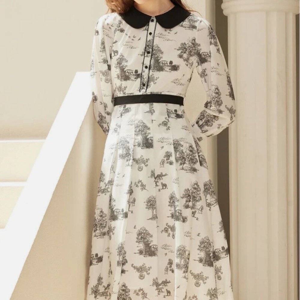 Simple Retro Luna Exclusive Printed Doll Collar Dress Size S